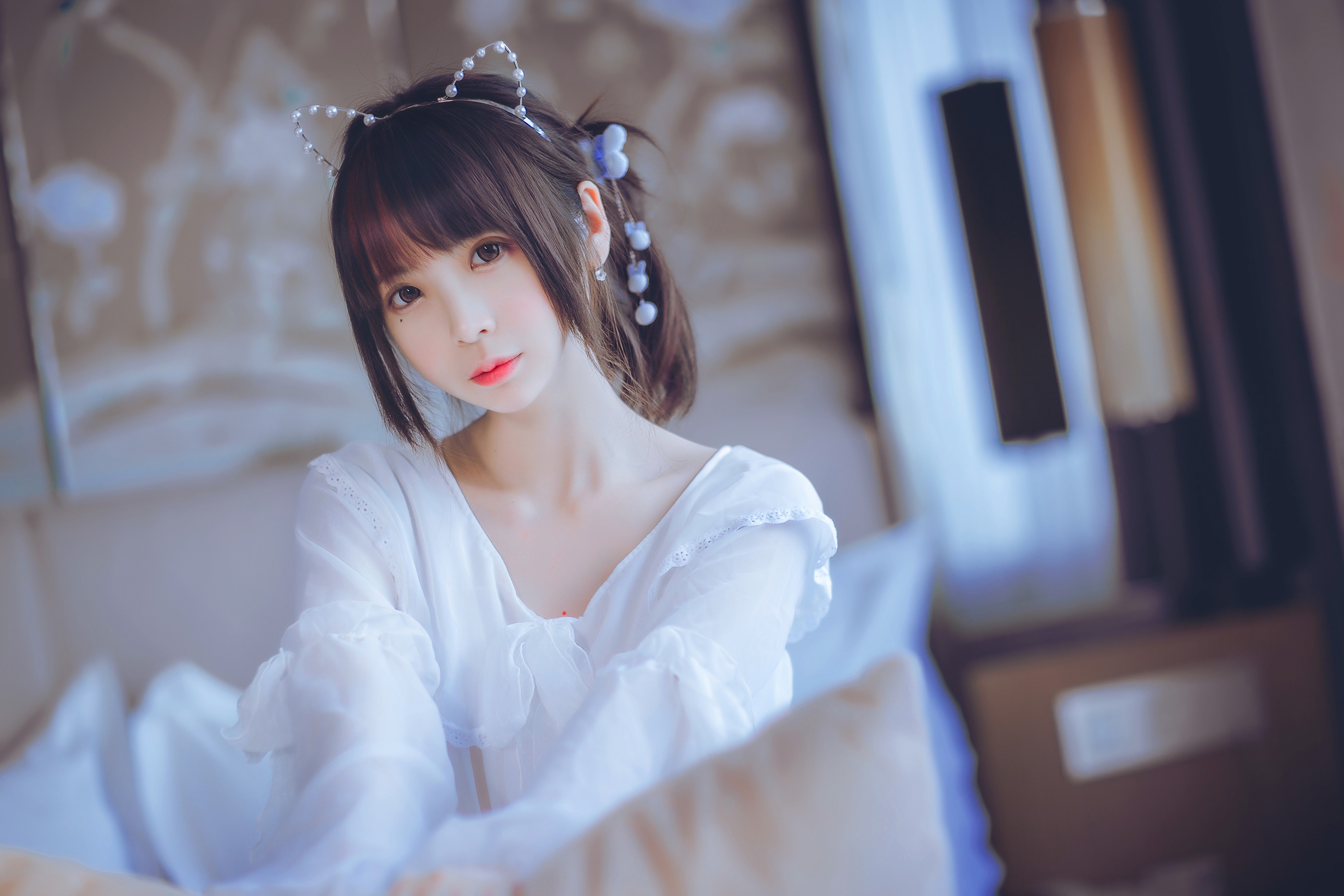 图片[1]-疯猫ss – NO.002 白色睡衣 [24P]-XikXak